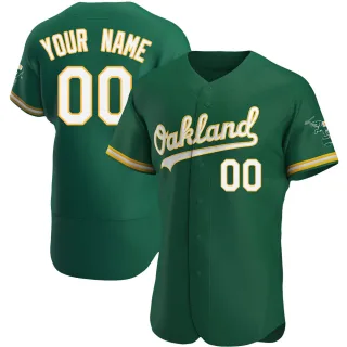 Men's Authentic Green Custom Oakland Athletics Kelly Alternate Jersey
