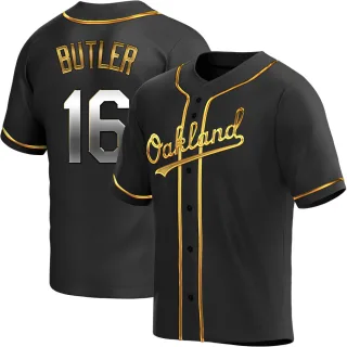 Men's Replica Black Golden Billy Butler Oakland Athletics Alternate Jersey