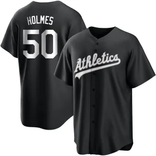 Men's Replica Black/White Grant Holmes Oakland Athletics Jersey