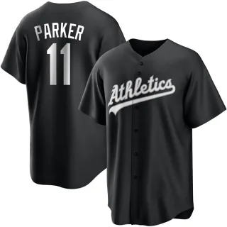 Men's Replica Black/White Jarrod Parker Oakland Athletics Jersey