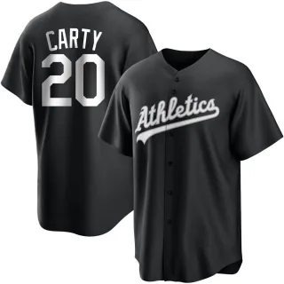 Men's Replica Black/White Rico Carty Oakland Athletics Jersey