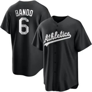 Men's Replica Black/White Sal Bando Oakland Athletics Jersey