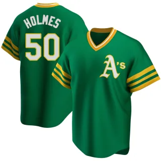 Men's Replica Green Grant Holmes Oakland Athletics R Kelly Road Cooperstown Collection Jersey