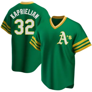 Men's Replica Green James Kaprielian Oakland Athletics R Kelly Road Cooperstown Collection Jersey