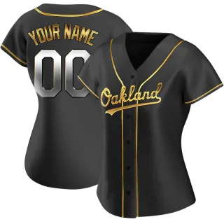 Women's Replica Black Golden Custom Oakland Athletics Alternate Jersey