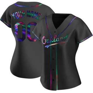 Women's Replica Black Holographic Custom Oakland Athletics Alternate Jersey