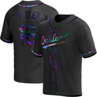 Youth Replica Black Holographic Billy Butler Oakland Athletics Alternate Jersey