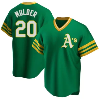 Youth Replica Green Mark Mulder Oakland Athletics R Kelly Road Cooperstown Collection Jersey